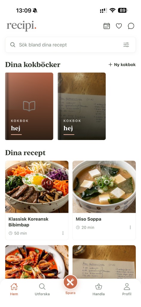 Recipi — sparade recept och kokböcker